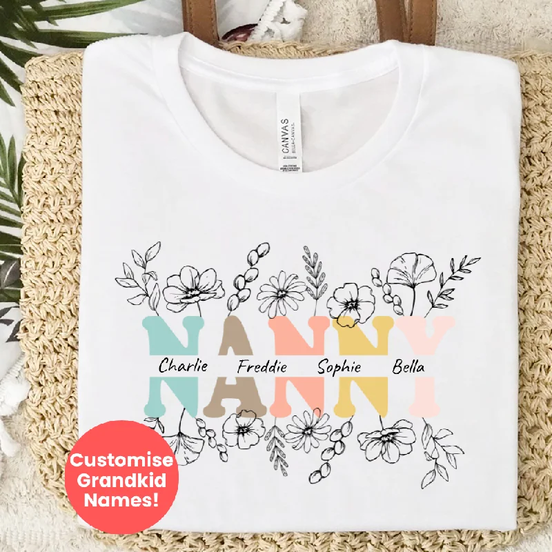 Nanny Wildflower Personalised Grandchildren T-Shirt