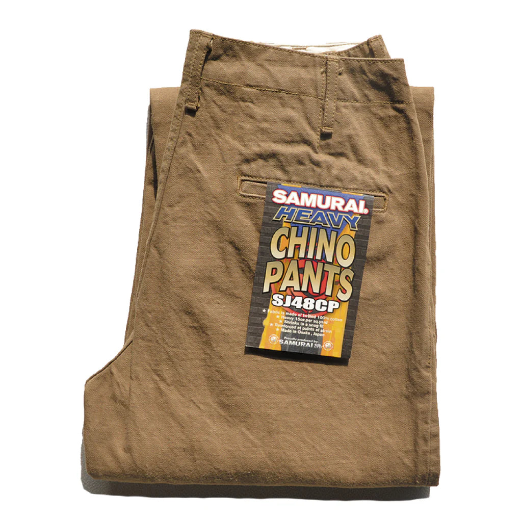 Samurai Jeans Wide Straight Trousers - 15oz Khaki Chino Cozy Men's Sherpa
