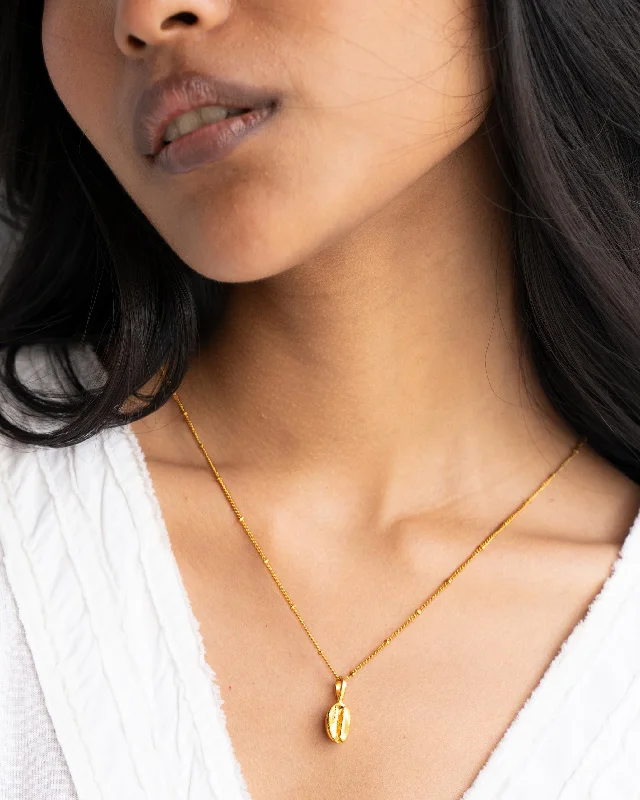 Coffee Bean Necklace - Gold Stylish Men's Neon