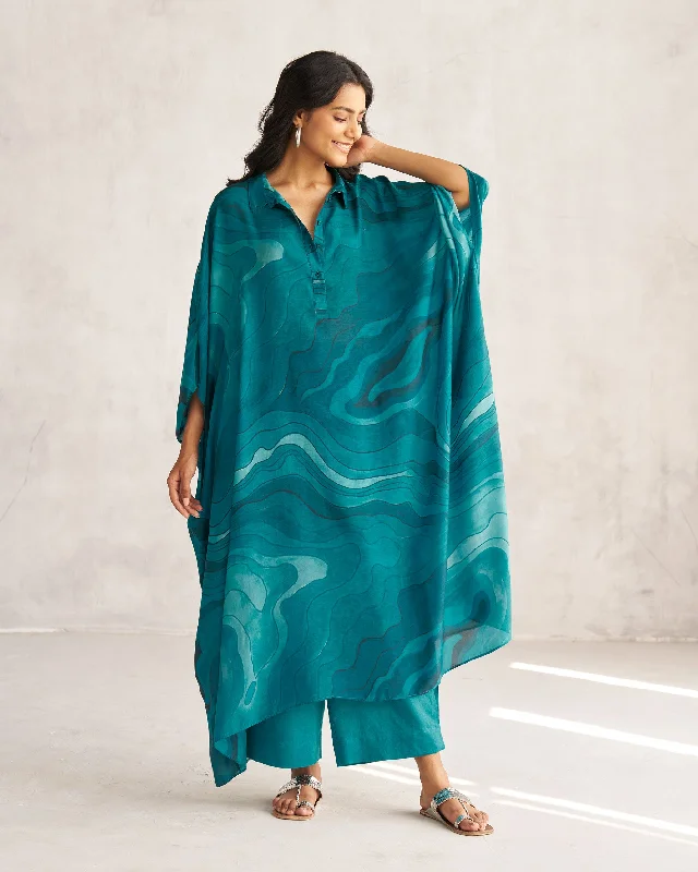 Collared Kaftan - Teal Tssxnb Elegant Men's Formal 