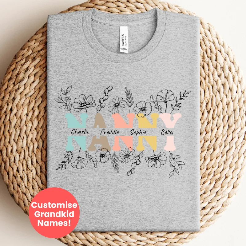 Nanny Wildflower Personalised Grandchildren T-Shirt