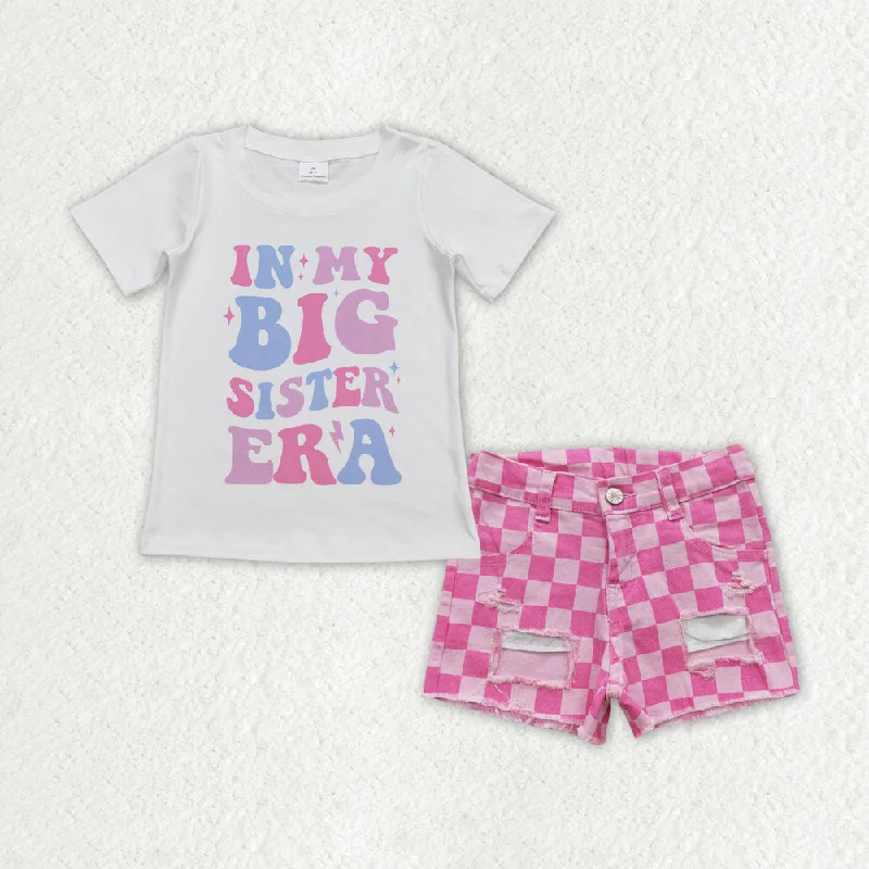 GSSO1408 in my big sister era printed blue and pink jeans shorts high quality wholesale kid clothing set for girl summer（复制）