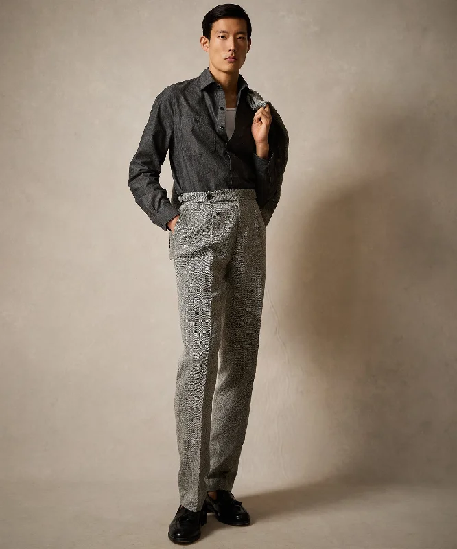 Italian Silk Linen Side Tab Trouser in Grey