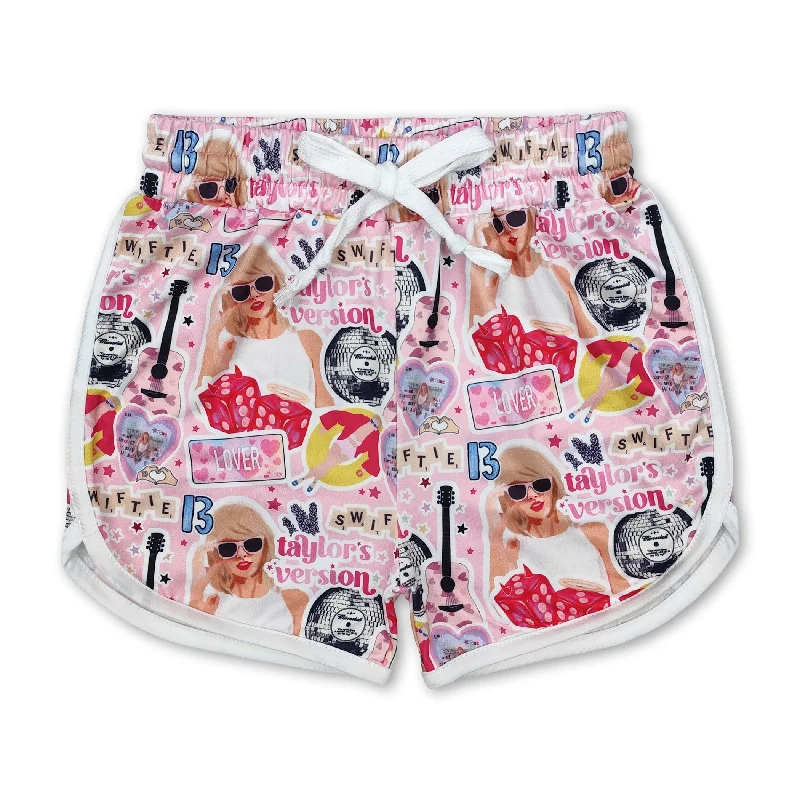 Pink guitar heart singer girls summer shorts