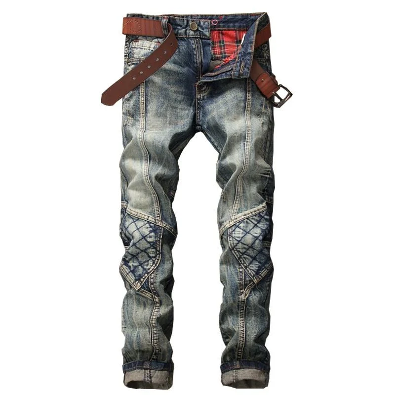 Biker Fashion Skinny Fit Polished Straight Cotton Jeans Pants for Men Cool Men's Skate