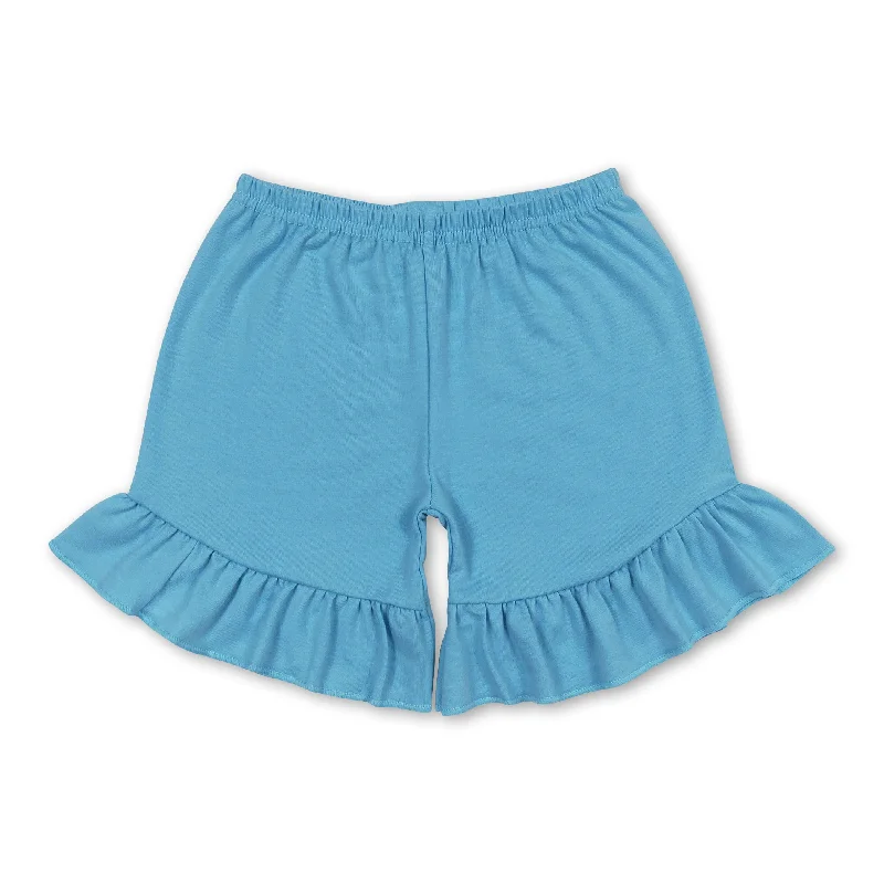 Blue cotton one layer ruffle girls summer shorts