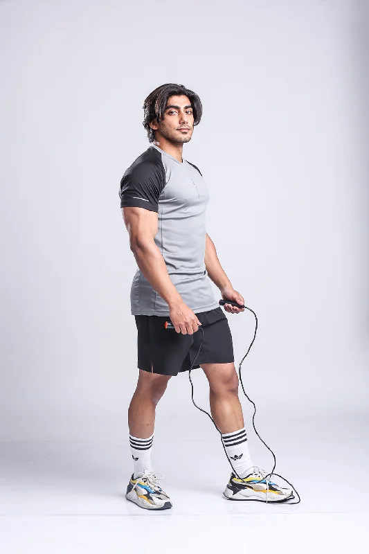 Active Two-tone T-shirt + Shorts set- Grey/Black & Black