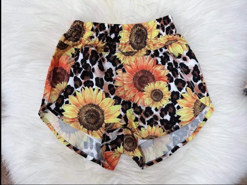 Preorder SS0387 Adult female sunflower leopard print shorts