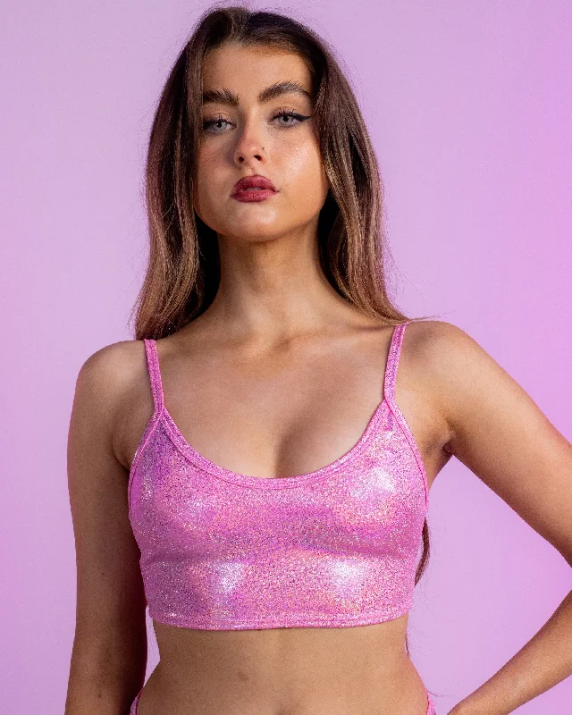 Bubblegum Pink Metallic Spaghetti Tank Polished Men's Satin
