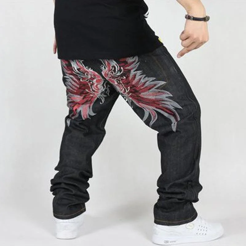 Men's Street Style Loose Jeans Plus Size Embroidery Hip Hop Pants Laid