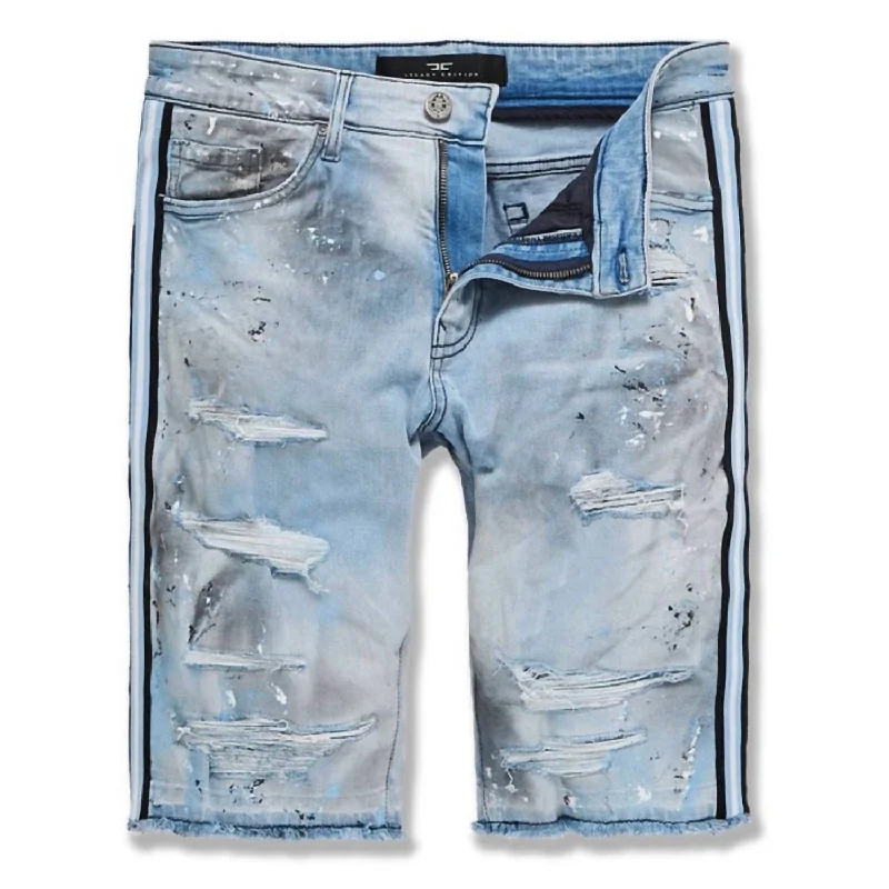 Men's Sparta Striped Denim Short In University Blue Polished Men's Satin