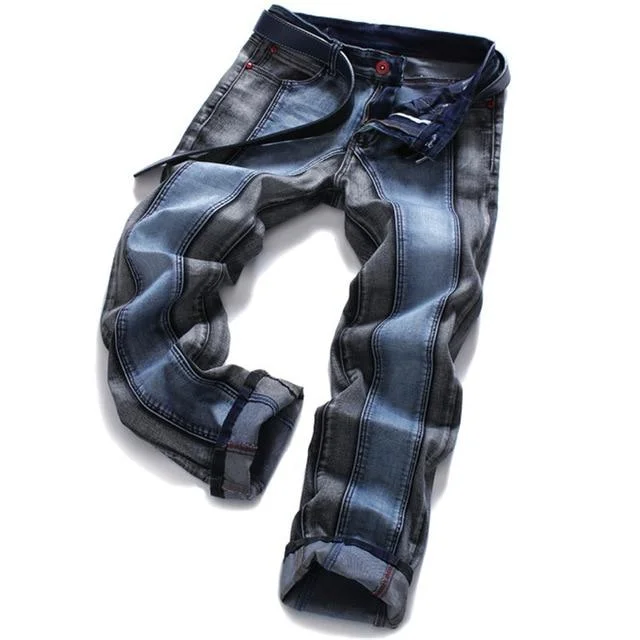 Men's Plus Size Casual Patchwork Slim Skinny Blue Jeans Biker Pants Masculine Men's 